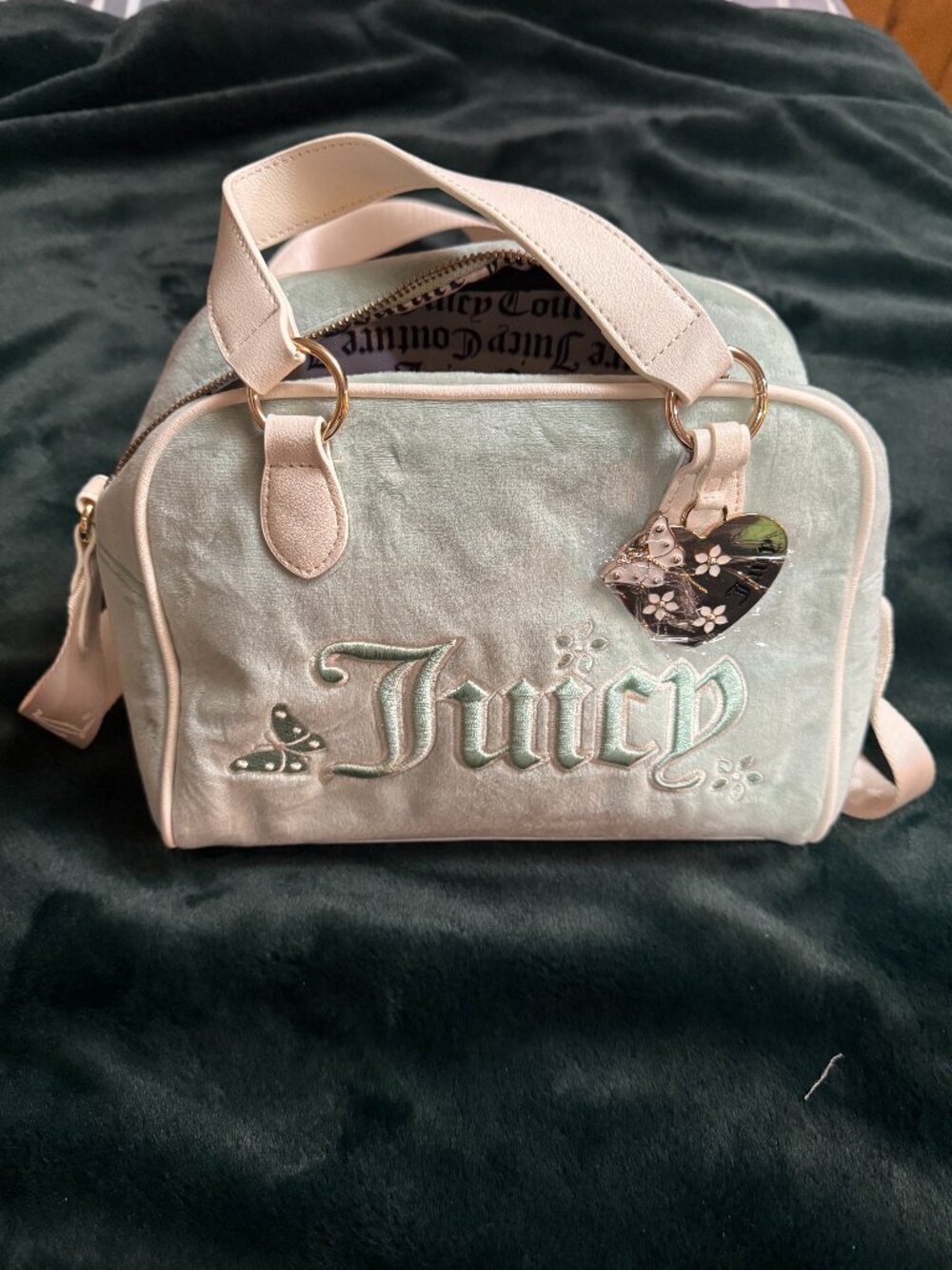 Juicy Couture Mint Green Velour Shoulder/Crossbody Bag w/ Charm